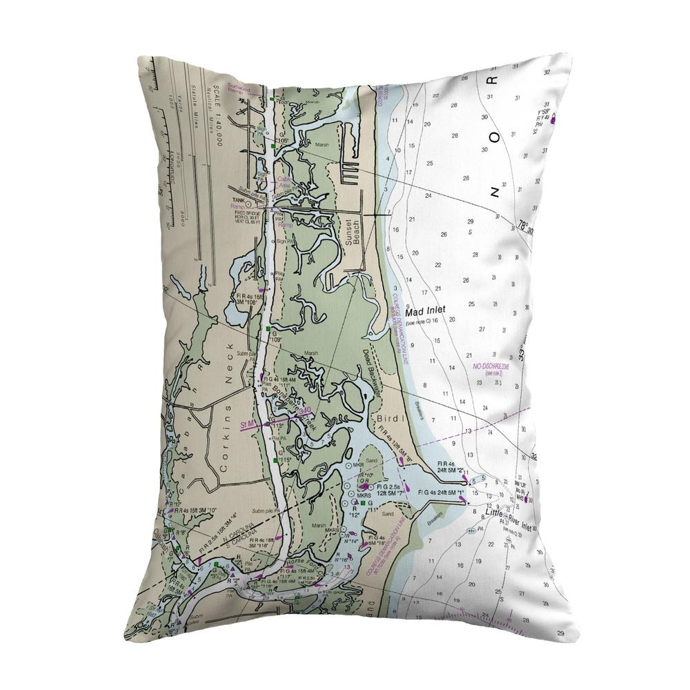 Sunset Beach, NC Nautical Map Noncorded Indoor/Outdoor Pillow 11x14