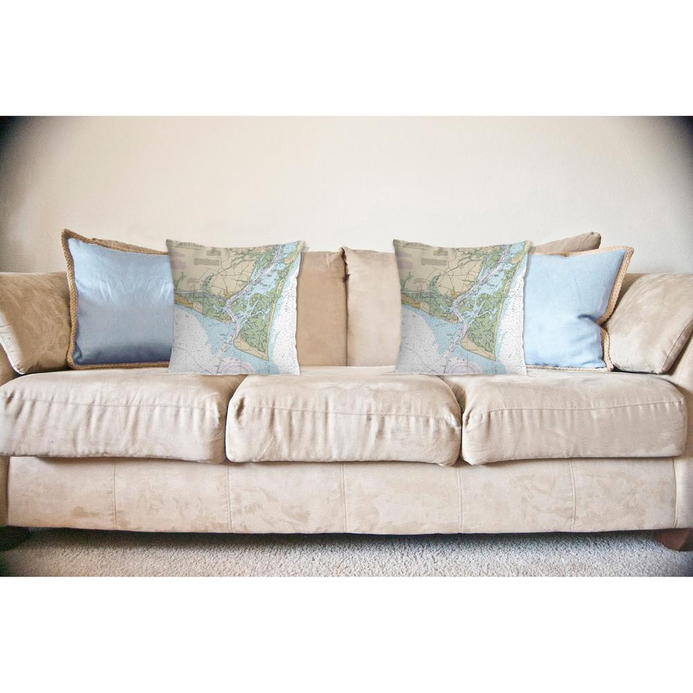 Baldhead Island, NC Nautical Map Noncorded Indoor/Outdoor Pillow 12x12