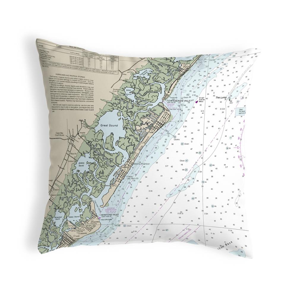 Little Egg Inlet to Hereford Inlet - Avalon, NH Nautical Map Noncorded Indoor/Outdoor Pillow 12x12
