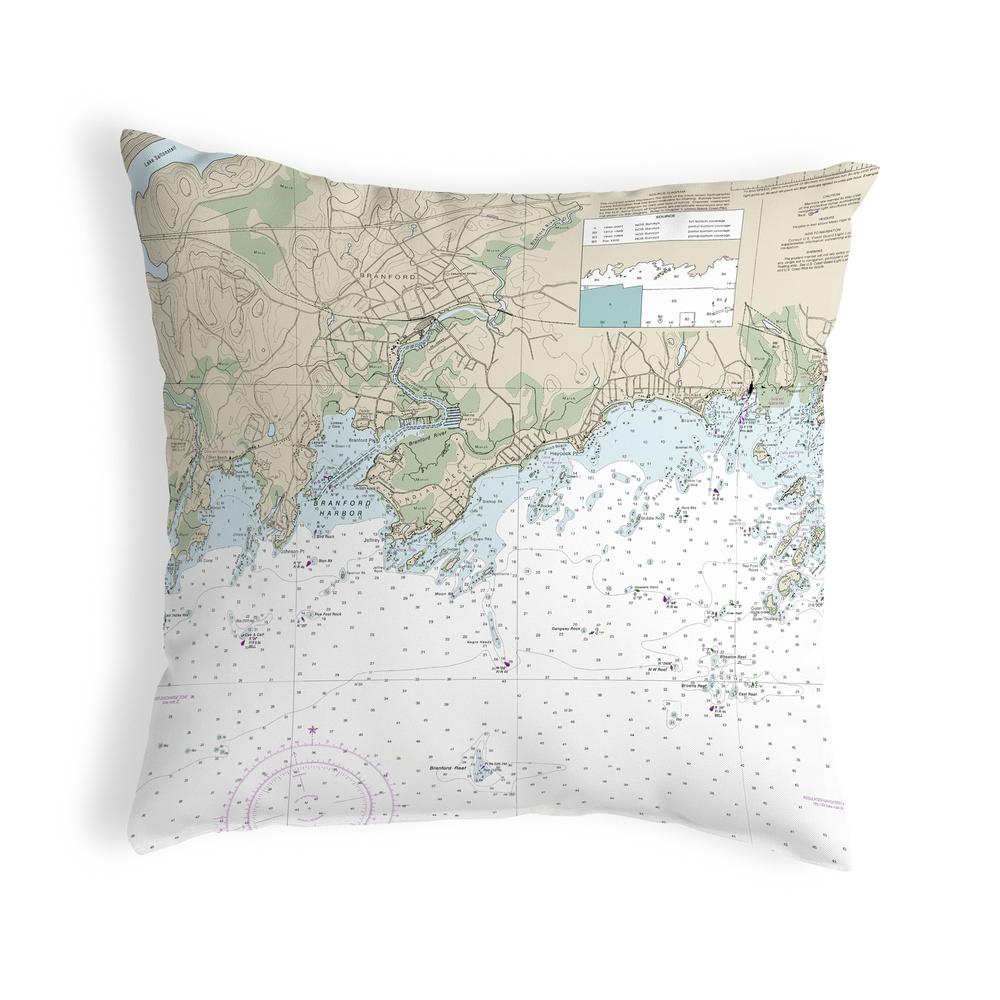 Branford Harbor - Indian Neck, CT Nautical Map Noncorded Indoor/Outdoor Pillow 12x12