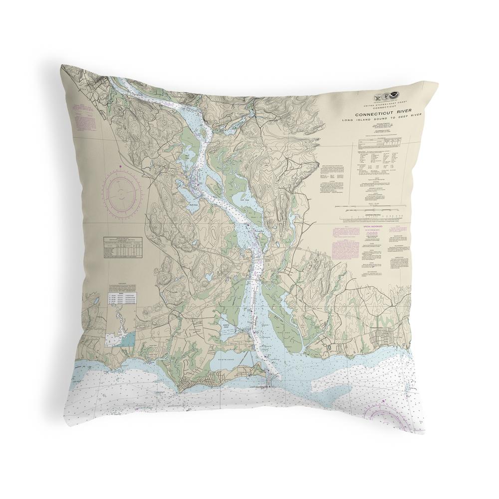 Connecticut River, CT Nautical Map Noncorded Indoor/Outdoor Pillow 12x12