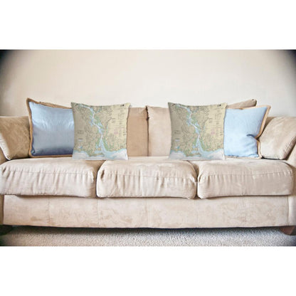 Connecticut River, CT Nautical Map Noncorded Indoor/Outdoor Pillow 12x12