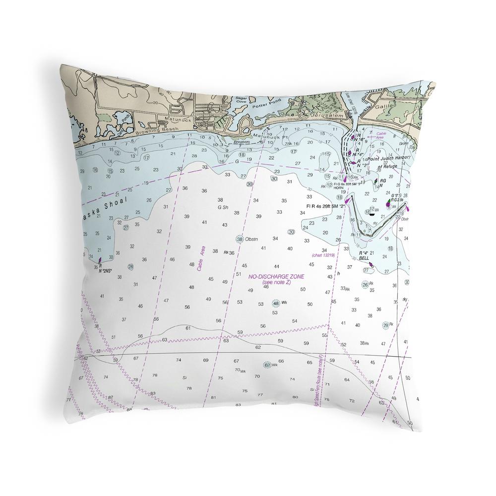 Block Island Sound - Matunuck, RI Nautical Map Noncorded Indoor/Outdoor Pillow 12x12