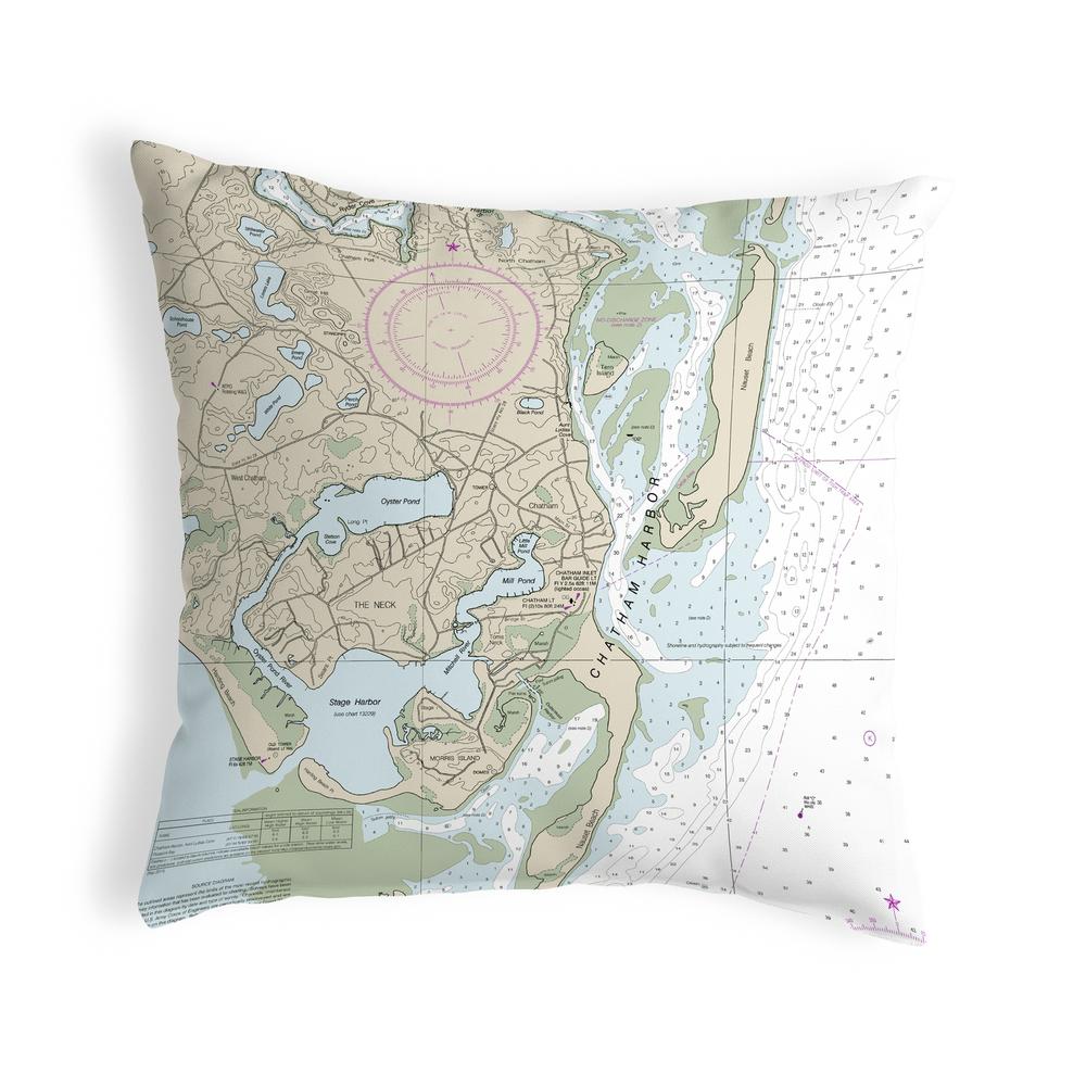 Chatham Harbor, MA Nautical Map Noncorded Indoor/Outdoor Pillow 12x12