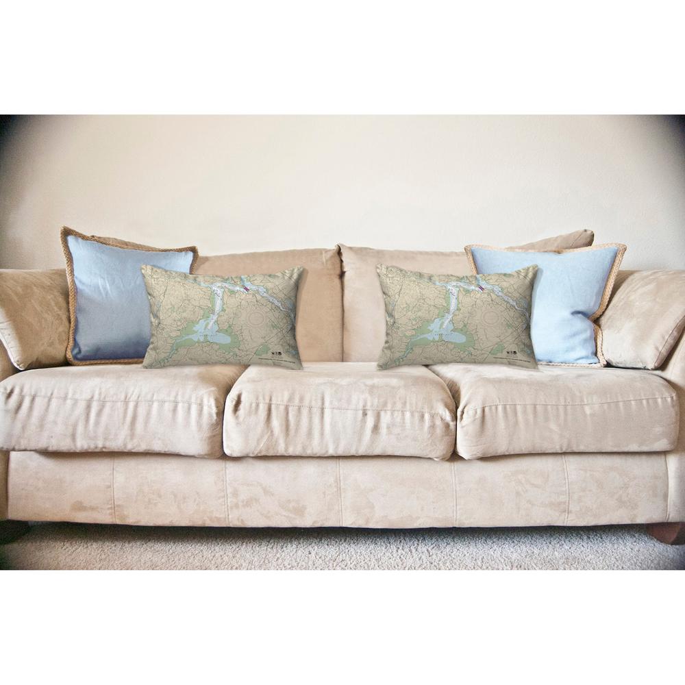 Portsmouth to Dover and Exeter - Great Bay, NH Nautical Map Noncorded Indoor/Outdoor Pillow 11x14