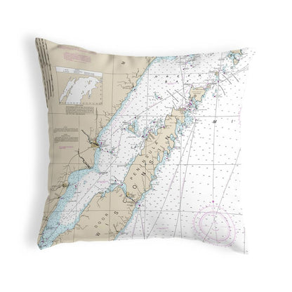Door County, Green Bay, WI Nautical Map Noncorded Indoor/Outdoor Pillow 12x12