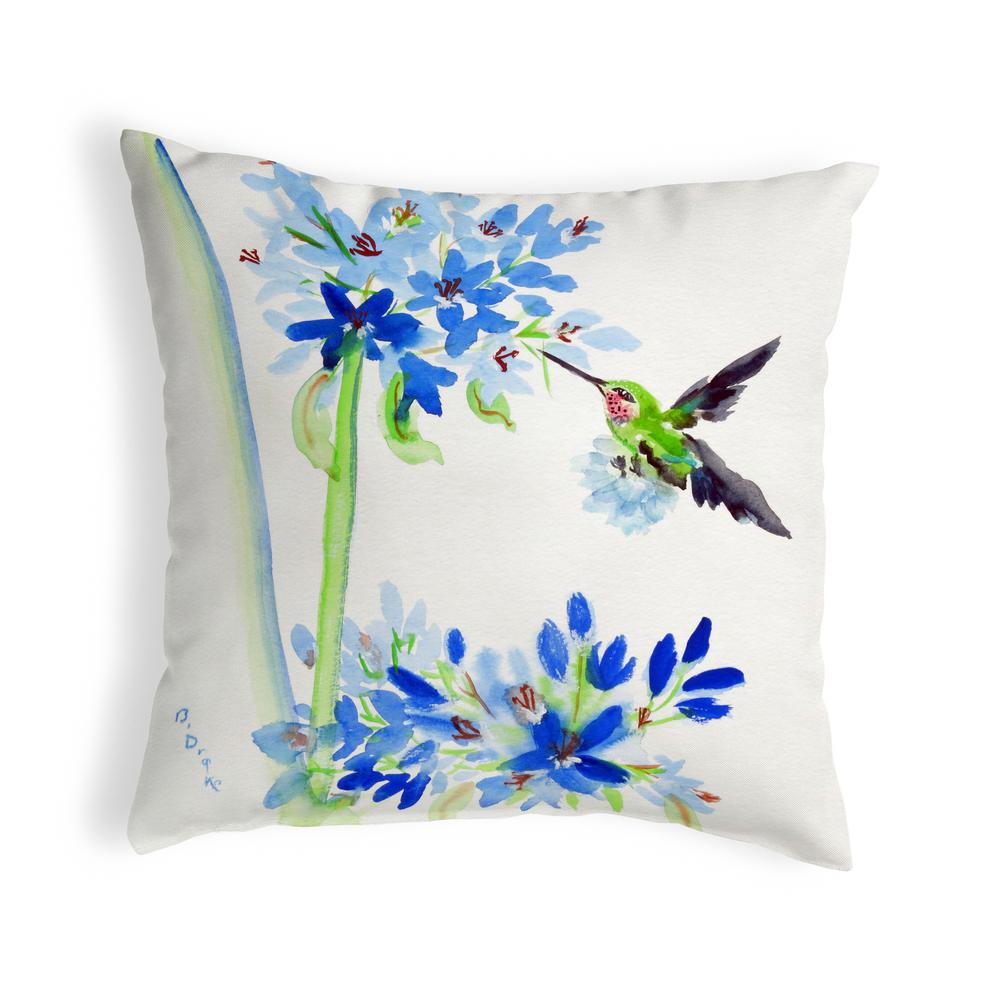 Hummingbird & Blue Flowers Small No-Cord Pillow 12x12