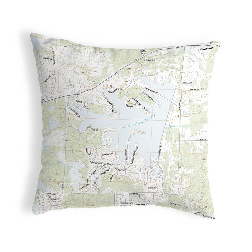 Lake Caroline, MS Nautical Map Noncorded Indoor/Outdoor Pillow 12x12