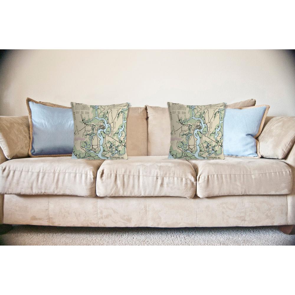 Beaufort - Detail, SC Nautical Map Noncorded Indoor/Outdoor Pillow 18x18