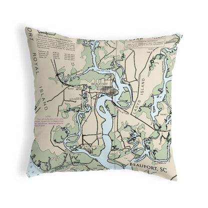 Beaufort - Detail, SC Nautical Map Noncorded Indoor/Outdoor Pillow 18x18