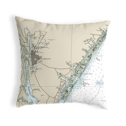 Wilmington - Wrightsville Beach, NC Nautical Map Noncorded Indoor/Outdoor Pillow 18x18