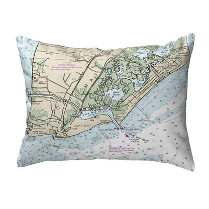 Cape May, NJ Nautical Map Noncorded Indoor/Outdoor Pillow 16x20