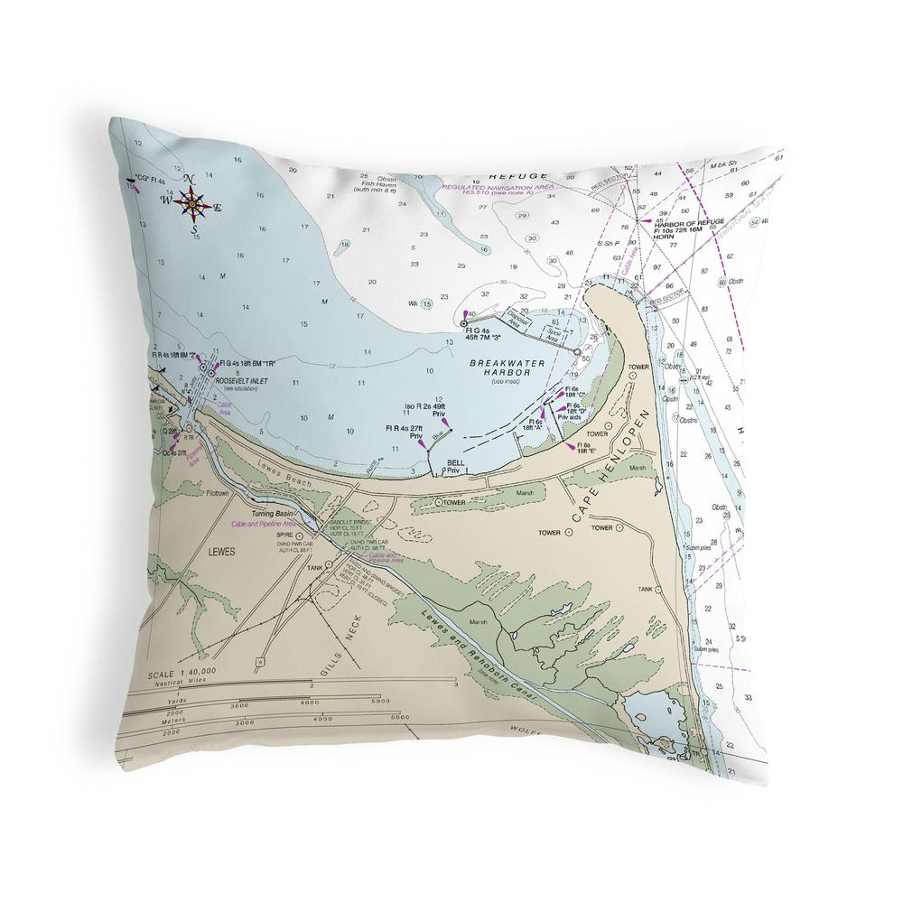 Lewes, DE Nautical Map Noncorded Indoor/Outdoor Pillow 18x18