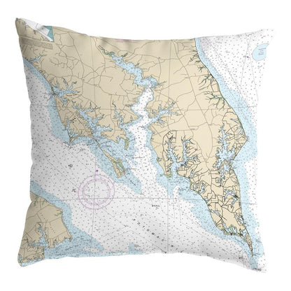 Leonardtown, MD Nautical Map Noncorded Indoor/Outdoor Pillow 18x18