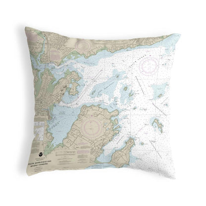 Salem, Marblehead and Beverly Harbors, MA Nautical Map Noncorded Indoor/Outdoor Pillow 18x18