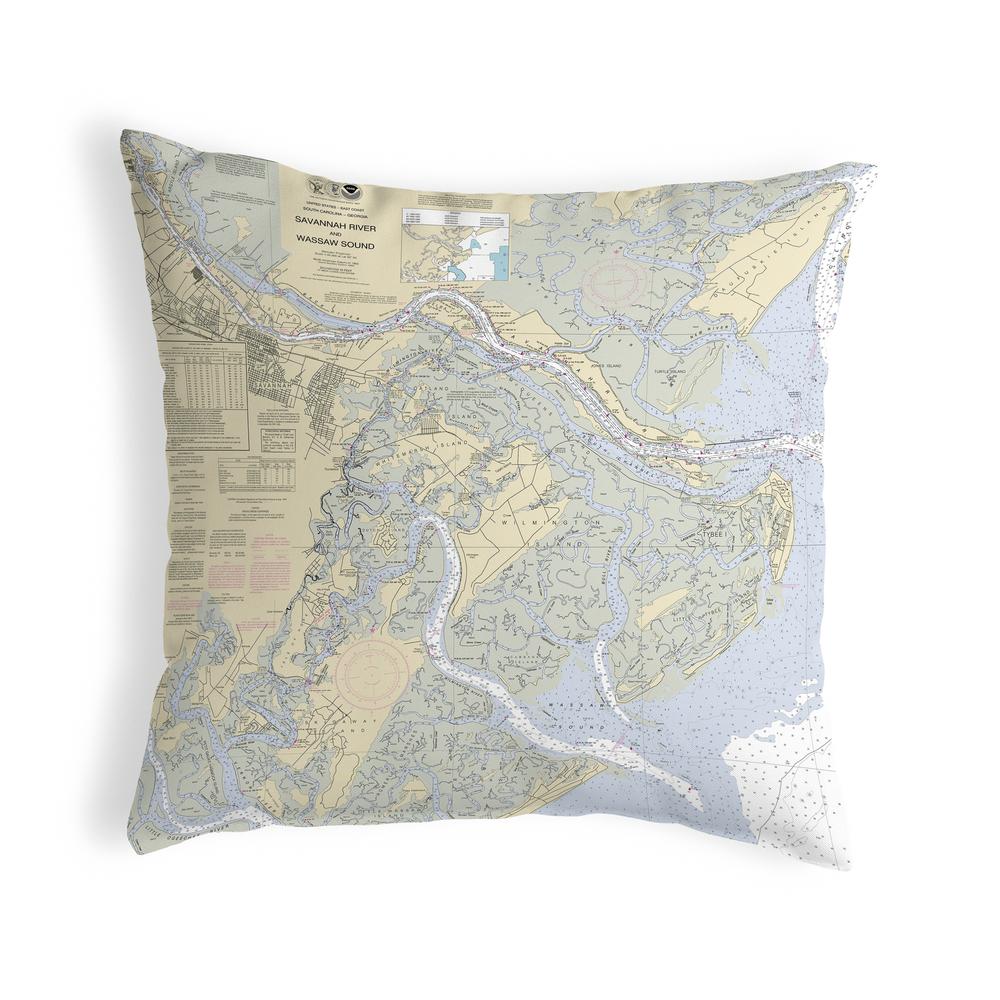 Savannah River and Wassaw Sound, GA Nautical Map Noncorded Indoor/Outdoor Pillow 18x18