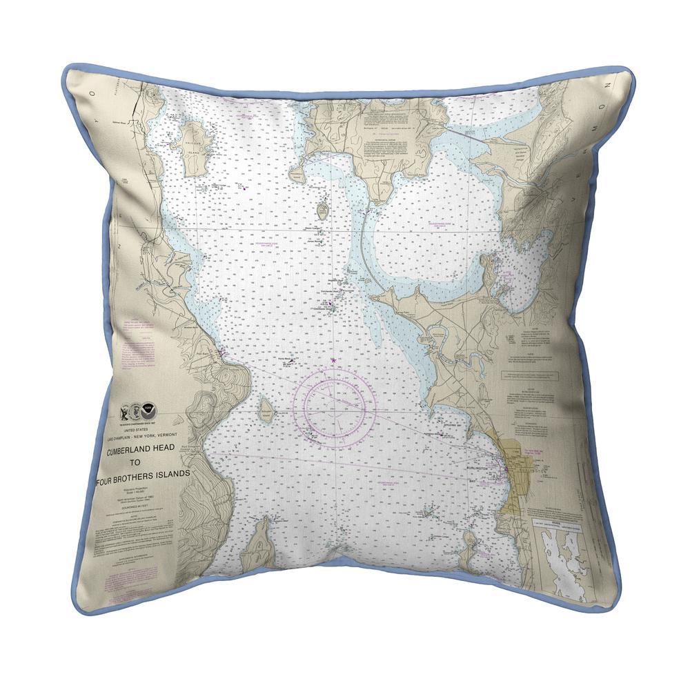 Cumberland Head to Four Brothers Islands, VT Nautical Map Small Corded Indoor/Outdoor Pillow 12x12