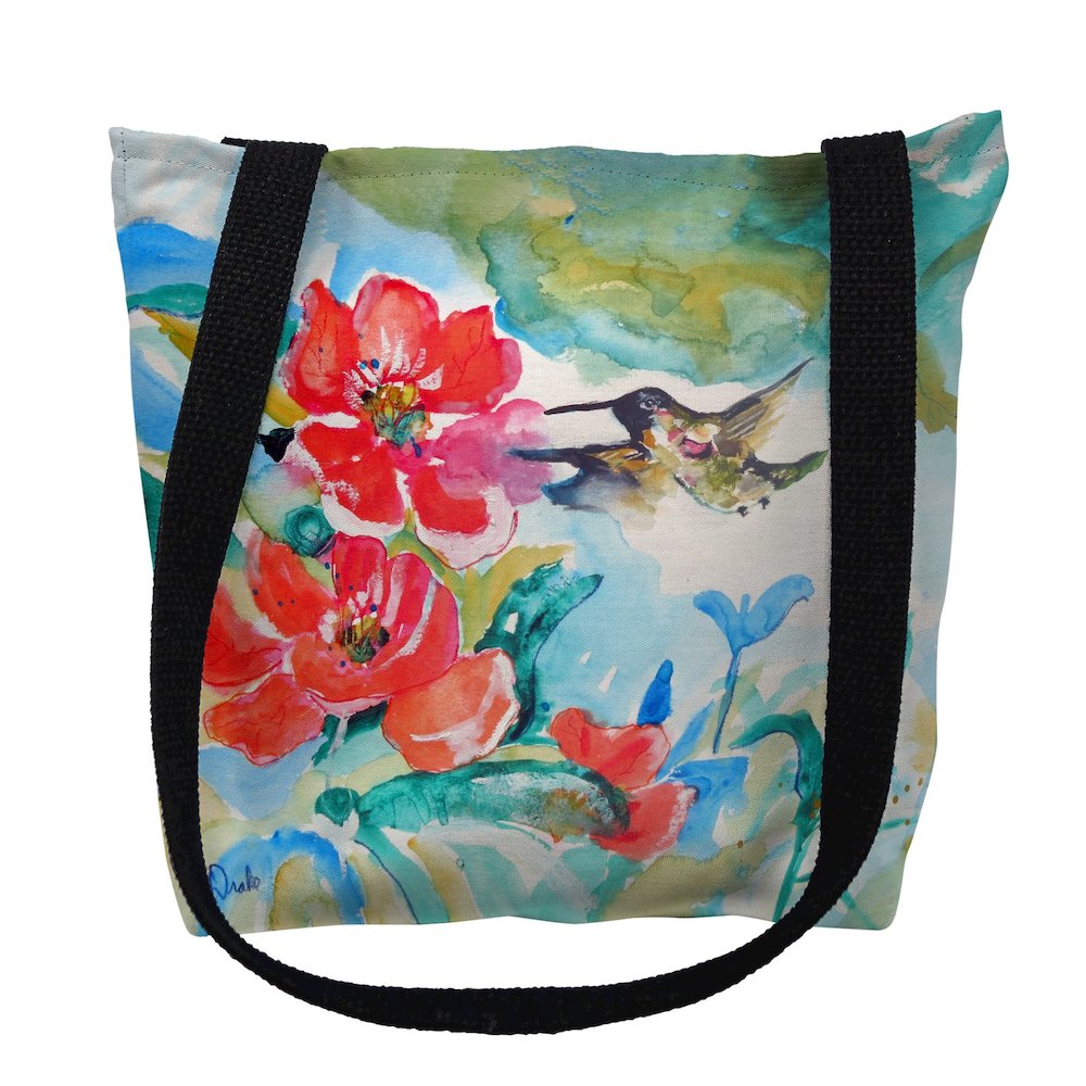 Hummingbird & Red Flower Large Tote Bag 18x18