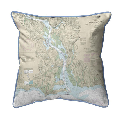 Connecticut River, CT Nautical Map Extra Large Zippered Indoor/Outdoor Pillow 22x22