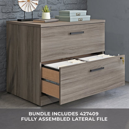 Affirm 60x30 Desk & 3 Drawer Pedestal (x2), Lateral File, Hudson Elm Finish