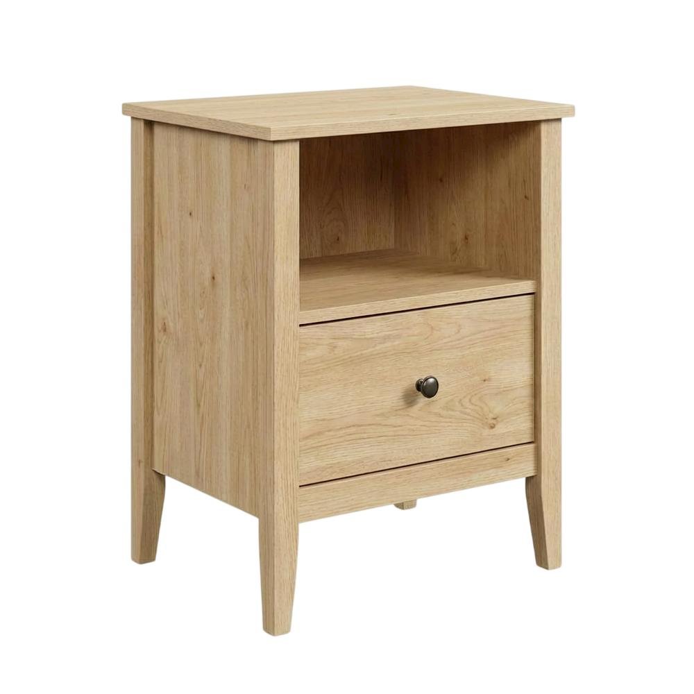Brown Nightstand with Open Shelf Storage, Sleek Single Drawer for Bedroom Decor