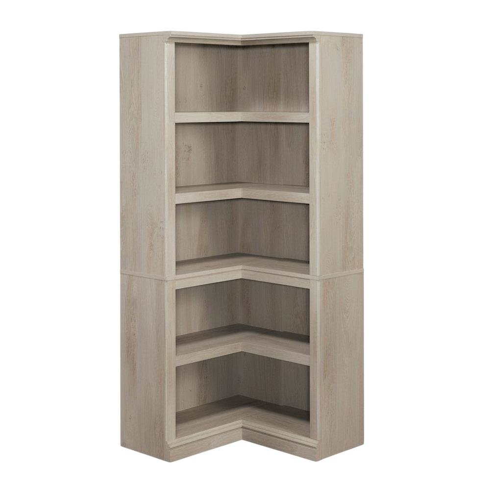 Wooden storage bookcase in chalked chestnut finish with coastal cottage style