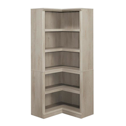 Wooden storage bookcase in chalked chestnut finish with coastal cottage style