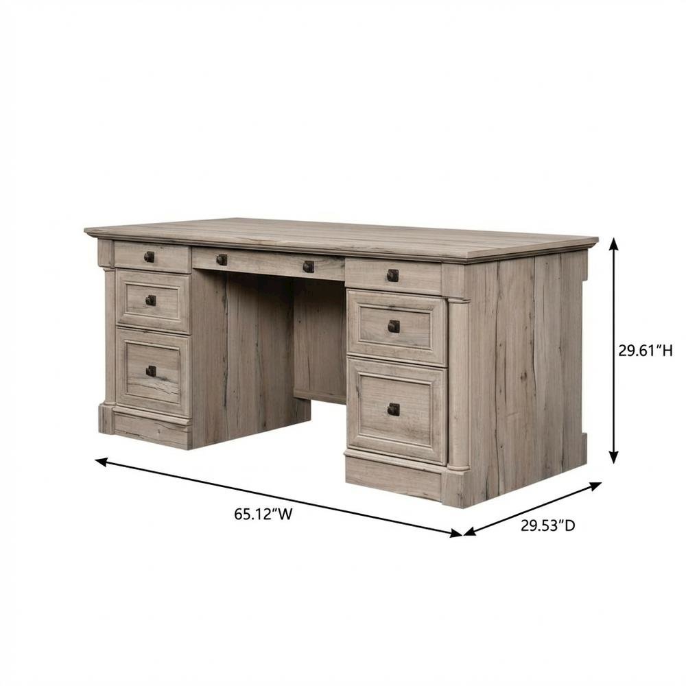 Wood Office Desk In Split Oak Finish With Traditional Style And Spacious Design