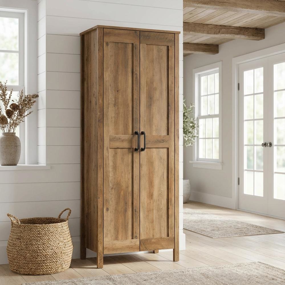 Rustic Pine Finish Storage Cabinet With Country Style And Sturdy Construction