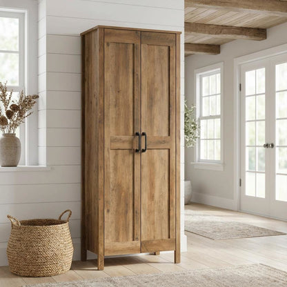 Rustic Pine Finish Storage Cabinet With Country Style And Sturdy Construction