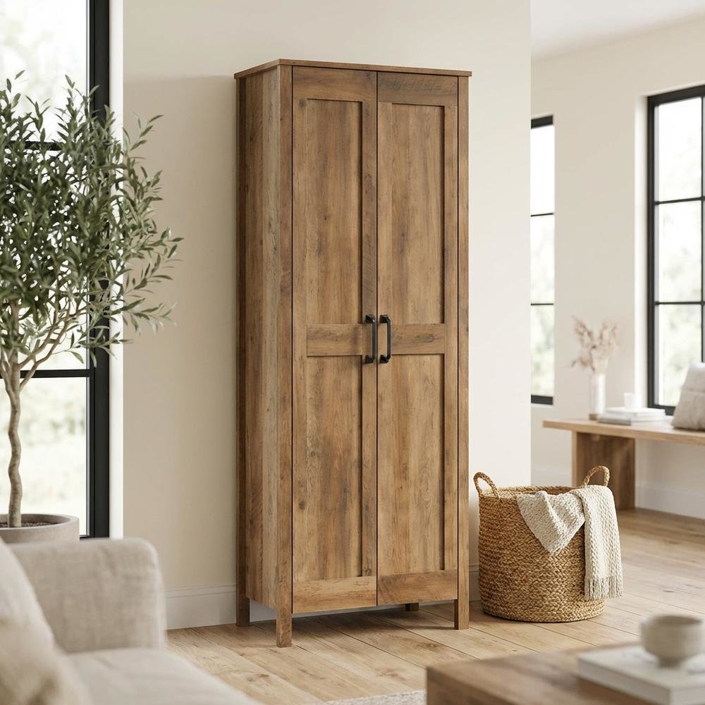 Rustic Pine Finish Storage Cabinet With Country Style And Sturdy Construction