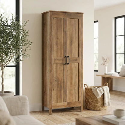Rustic Pine Finish Storage Cabinet With Country Style And Sturdy Construction