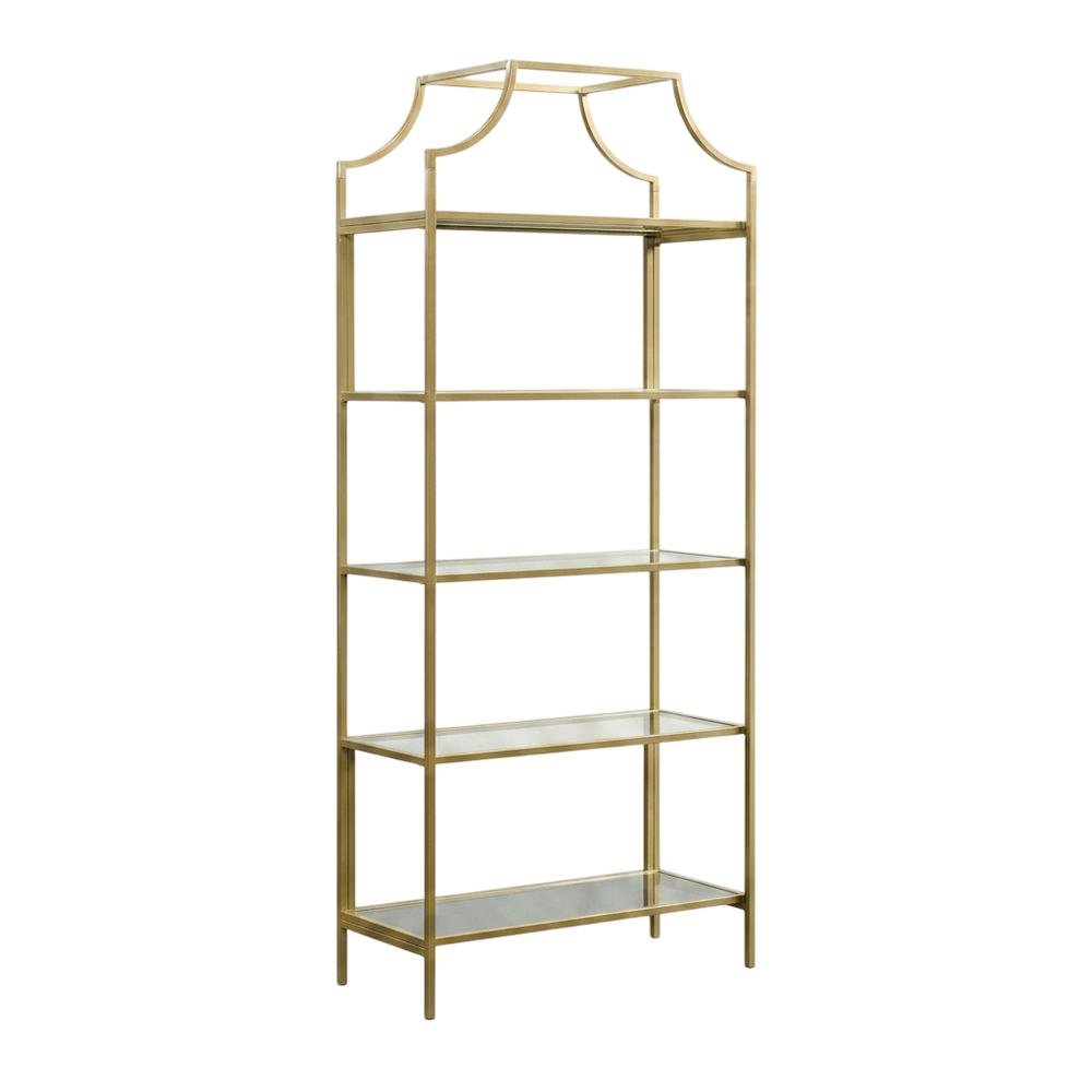 Open Shelving Unit in Satin Gold Finish for Modern Storage