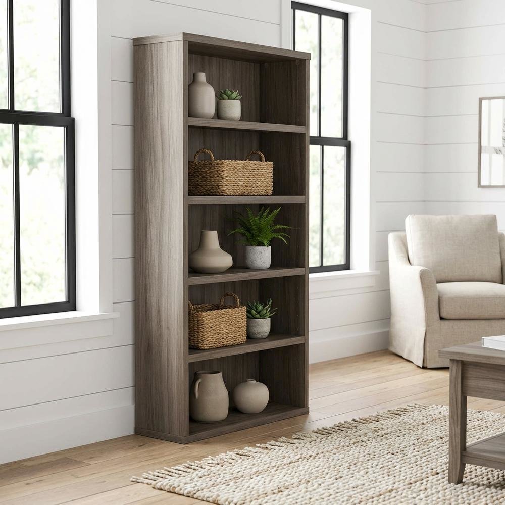 Brown office bookcase with contemporary and transitional style, rectangle design