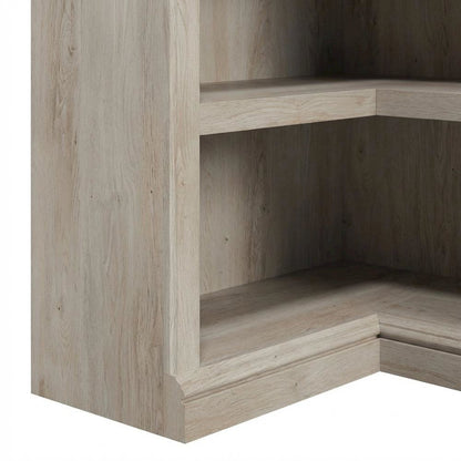 Wooden storage bookcase in chalked chestnut finish with coastal cottage style