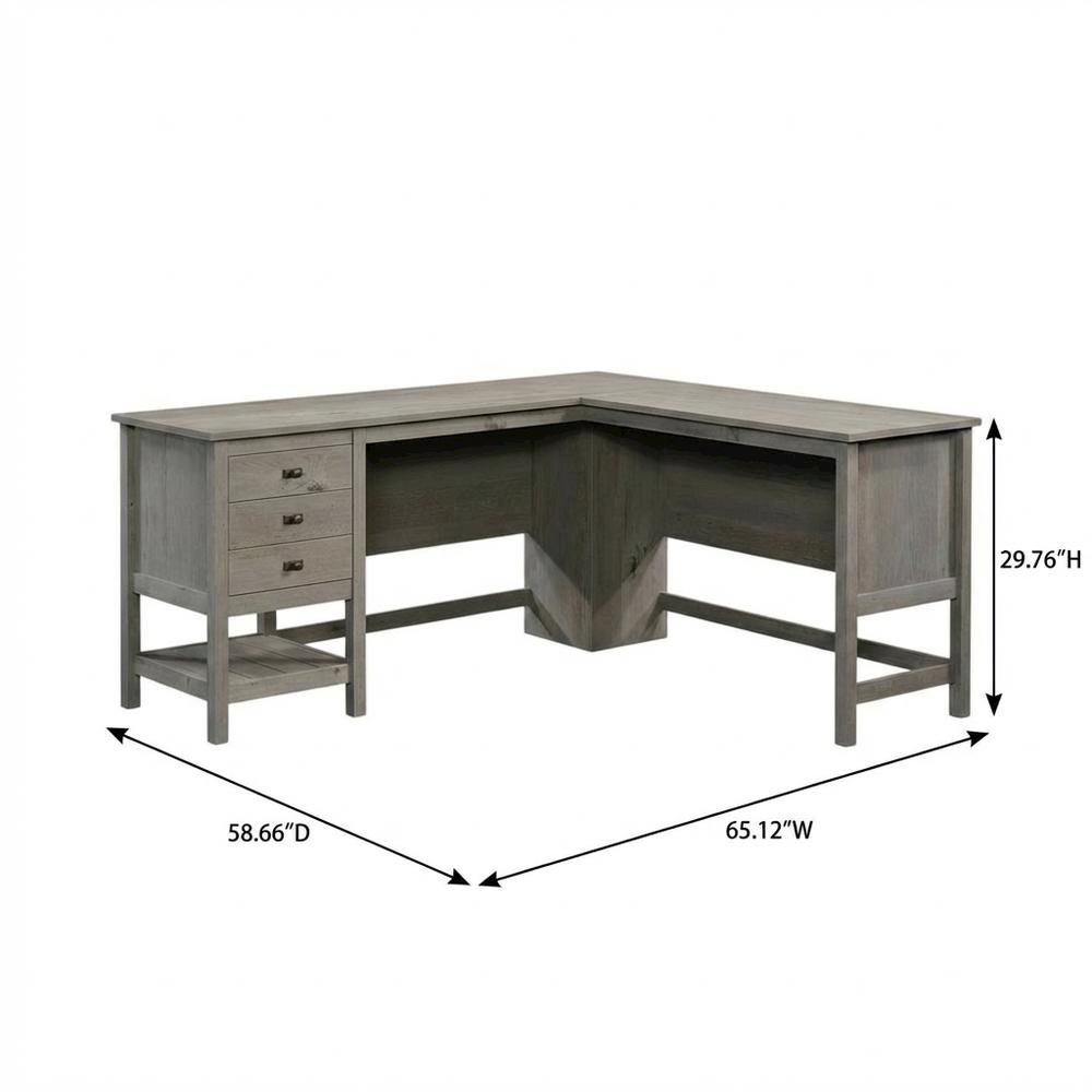 Modern L-Shaped Desk, Mystic Oak Finish, Rectangular Design, Spacious Surface