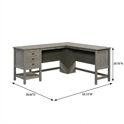Modern L-Shaped Desk, Mystic Oak Finish, Rectangular Design, Spacious Surface