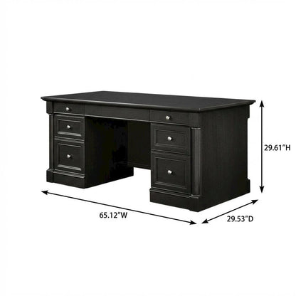 Wood Executive Desk With Wind Oak Finish And Traditional Style