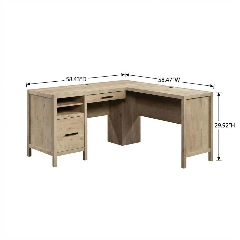 Modern Oak Finish L-Shaped Desk, Spacious Working Surface, Coastal Cottage Style
