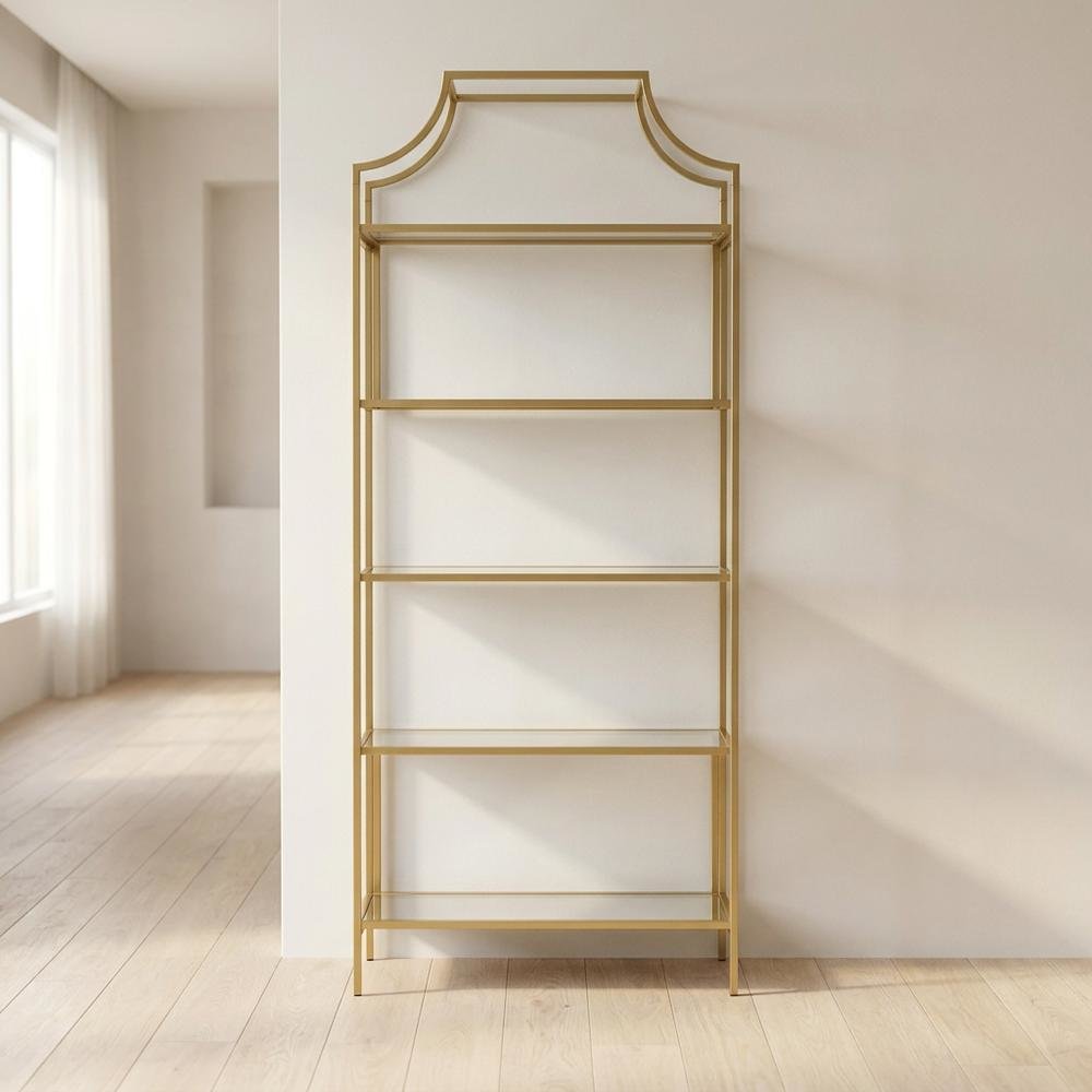 Open Shelving Unit in Satin Gold Finish for Modern Storage