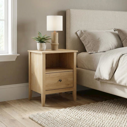 Brown Nightstand with Open Shelf Storage, Sleek Single Drawer for Bedroom Decor