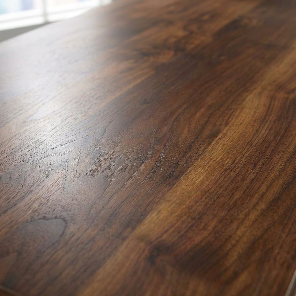 Grand Walnut Finish Office L Desk With Modern Mid-Century Style