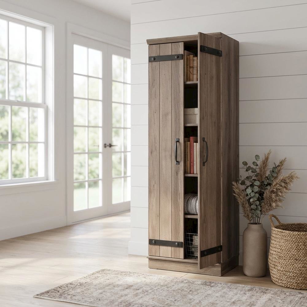Storage Cabinet With Salt Oak Finish And Spacious Interior For Home Or Office
