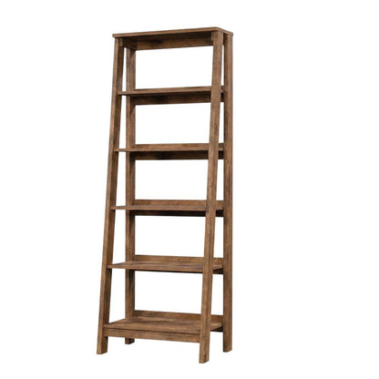 Vintage Oak finish trestle open shelving for versatile storage and display