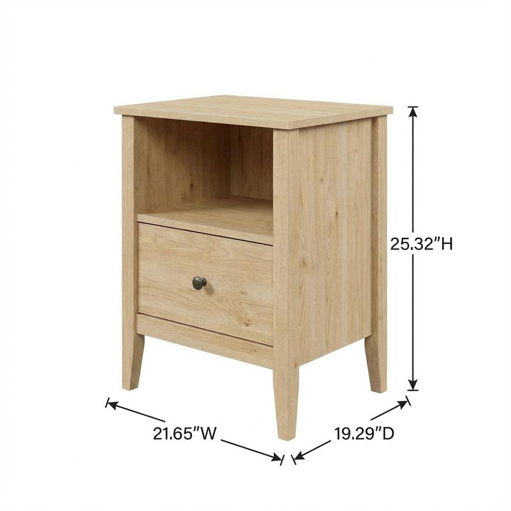 Brown Nightstand with Open Shelf Storage, Sleek Single Drawer for Bedroom Decor