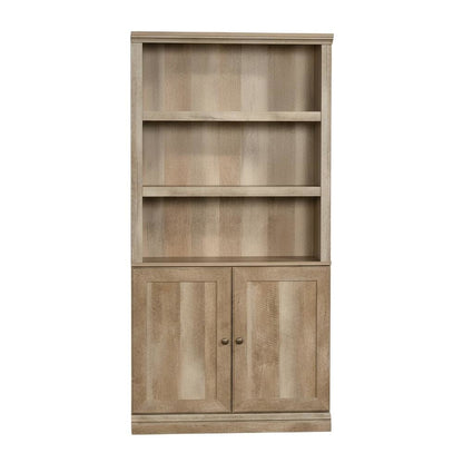Oak finish storage library with spacious design and sturdy rectangle shape