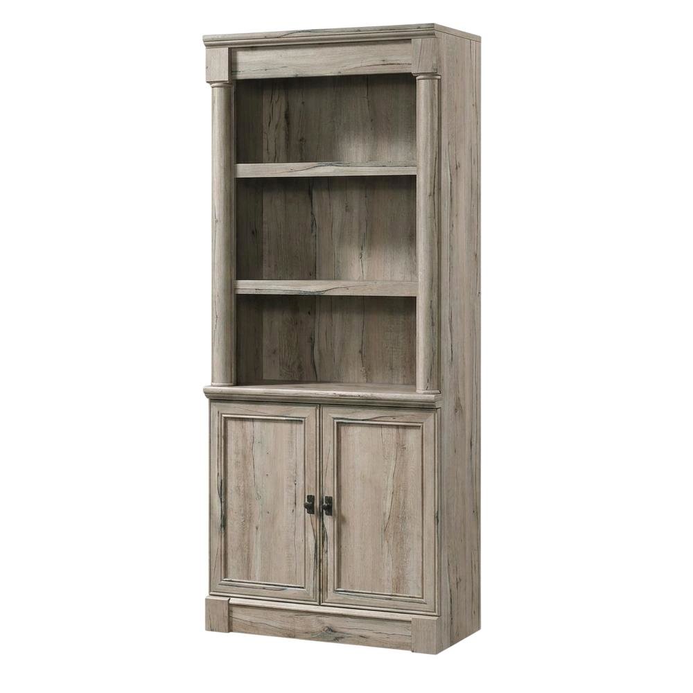 Oak Finish Bookcase with Modern Storage Design