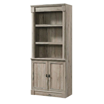 Oak Finish Bookcase with Modern Storage Design