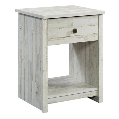 White Finish Nightstand with Rectangle Shape and Rustic Style