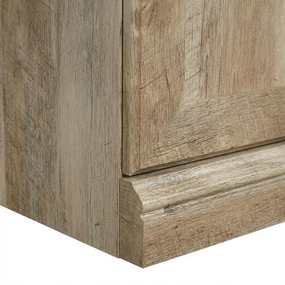 Oak finish storage library with spacious design and sturdy rectangle shape